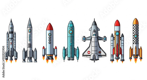 Collection of diverse rockets and spacecraft designs.