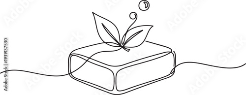 Elegant Single Line Art of Bar Soap with Leaf and Bubble Accent