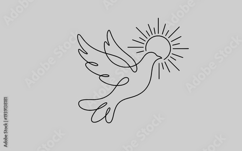 Spiritual Ascension Day Monoline Background with Dove and Sky Elements