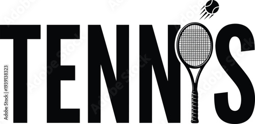 Tennis Player Typography With Racket And Ball Graphic