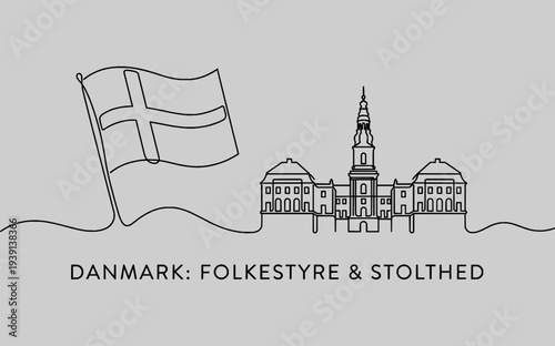 Denmark Constitution Day Monoline Background with Flag and Parliament