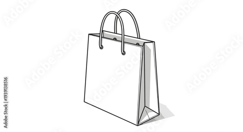 Simple line drawing of a shopping bag with handles on a white background.