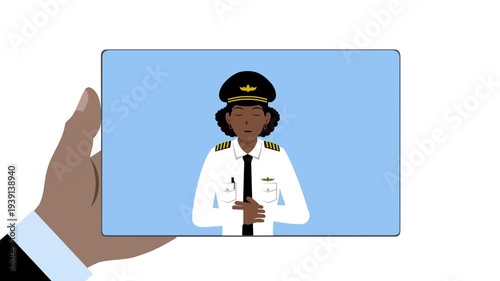 Tablet With Black Female Pilot Animation Video 4K suitable for your project needs