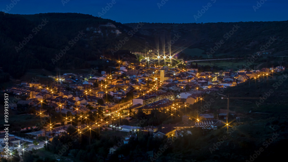 Fototapeta premium Rural Night Landscape with Warm Lights 