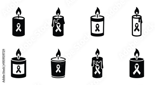 A collection of black silhouette candles adorned with ribbons