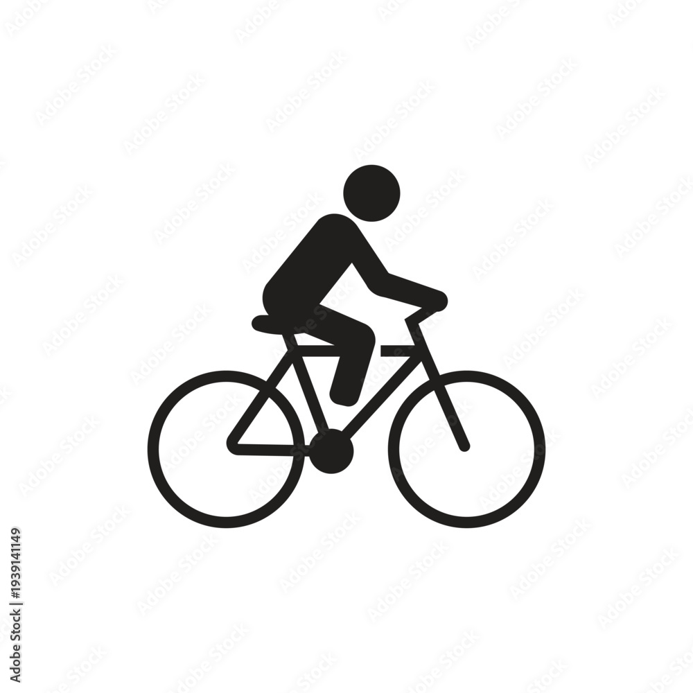 Obraz premium Simple Black Silhouette of a Person Riding a Bicycle on a White Background Ideal for Cycling Transportation Fitness Outdoor Activity and Healthy Lifestyle Graphics