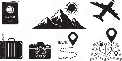 Travel and tourism icons for adventure seekers and explorers