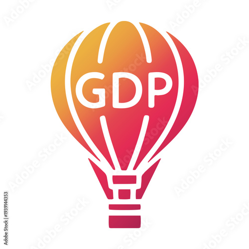 Hot Air Balloon with GDP Letters Soaring High in the Sky Representing Economic Growth Illustration