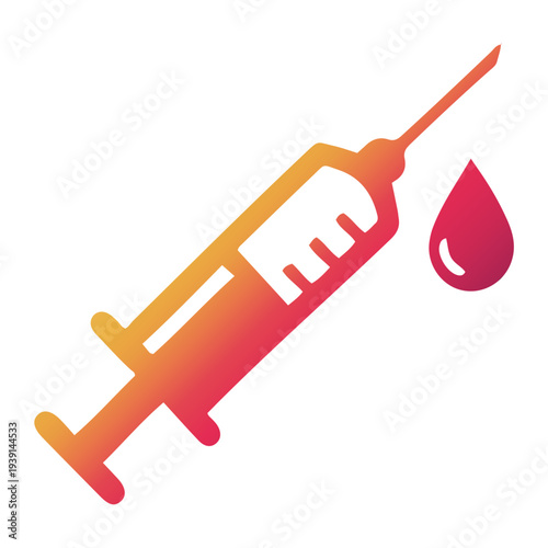 Medical syringe illustration with blood drop, healthcare concept, medical equipment, close-up view