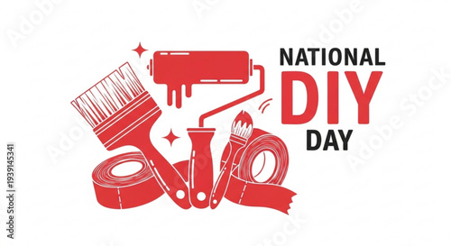 National diy day logo with tools and equipment for home improvement and crafting projects