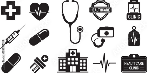 Healthcare icons and symbols for medical clinic branding purposes