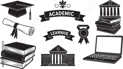 Academic learning icons and symbols for education purposes only