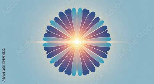 Vibrant abstract floral pattern with radiant central light burst symbolizing spiritual awakening and inner peace