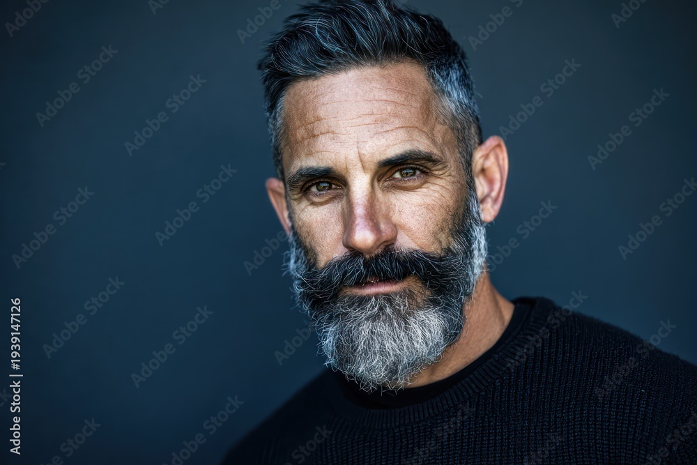 Obraz premium Confident Man, Salt-and-Pepper Beard Portrait