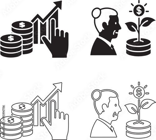  Flat social policy and public welfare icons collection. Symbols representing worker rights, poverty assistance, childcare benefits, accessibility guidelines, disaster aid and pension programs..eps