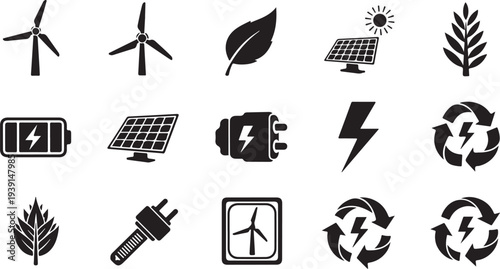 Eco friendly energy icons for sustainable living and environment