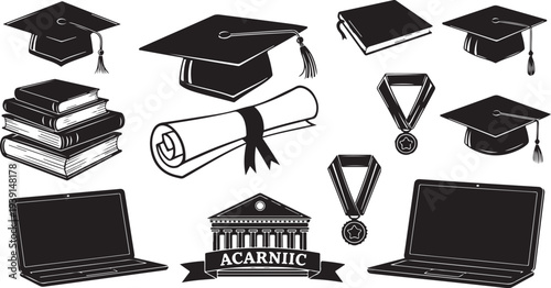 Academic icons for education and graduation materials