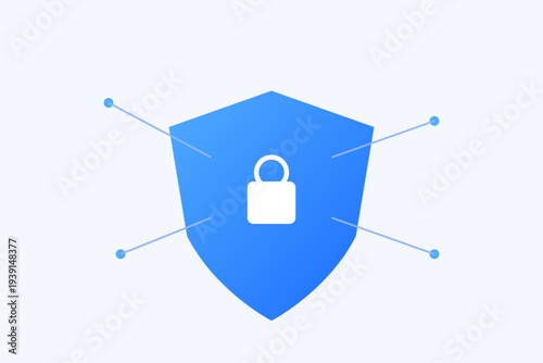 Cyber security protection concept with shield lock and network data protection vector illustration