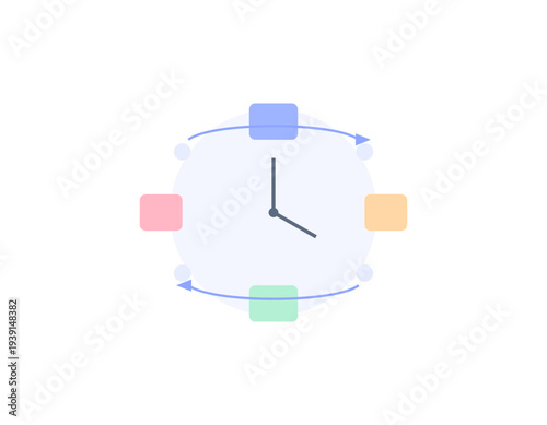 Creative time management concept with abstract clock calendar blocks tasks and arrows vector illustration