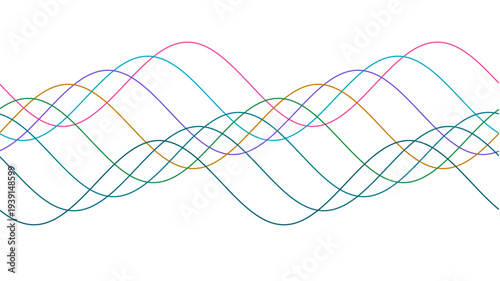 Abstract wavy lines of multiple colors on white background