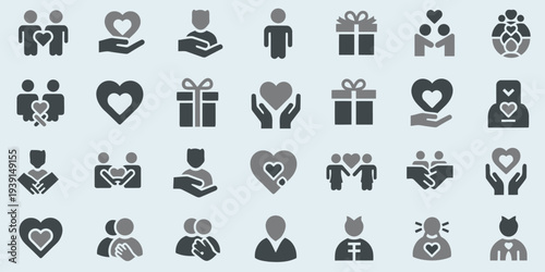 Collection of Charity and Love Icons Representing Kindness and Generosity in Simple Graphics