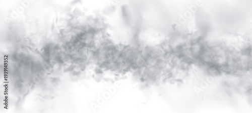 Grey smoke drifts in soft smoky layers with mist, steam. Fog, vapor cloud shapes while distant thunder grows into storm energy. Realistic atmospheric phenomena glow with fire burning flame. PNG vector