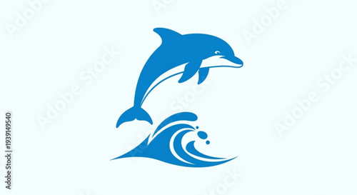 Dolphin jumping out of wave blue ocean symbol marine life icon aquatic mammal sea creature nature conservation eco friendly freedom wildlife oceanography aquatic jumping dolphin