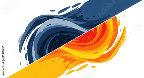 Abstract representation of opposing forces like fire and water, symbolizing contrast and duality