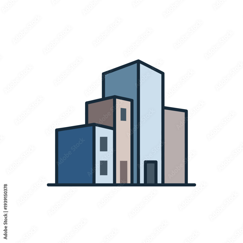 Fototapeta premium Stylized city buildings skyline architecture flat line icon