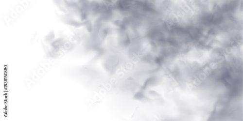 Grey smoke drifts in soft smoky layers with mist, steam. Fog, vapor cloud shapes while distant thunder grows into storm energy. Realistic atmospheric phenomena glow with fire burning flame. PNG vector