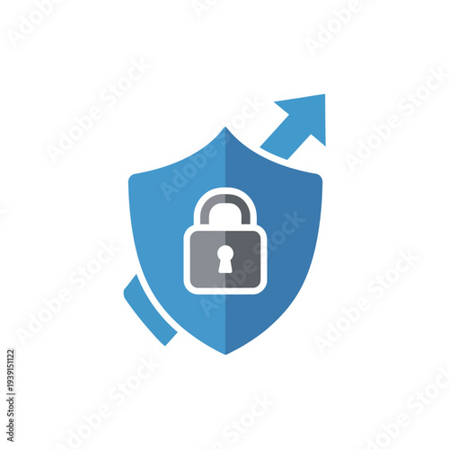 Shield with padlock and up arrow icon for security growth