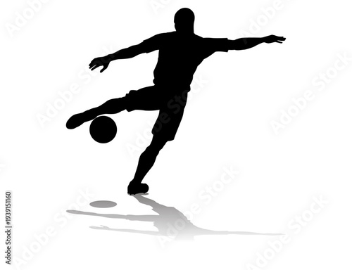 Soccer player kicking ball silhouette isolated on transparent background