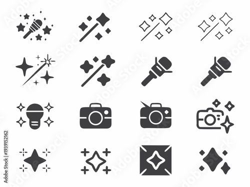 Collection of black glyph icons representing broadcasting and performance elements