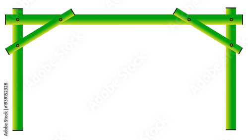 Illustration of a green metal gate or fence structure with wooden accents on a white background.