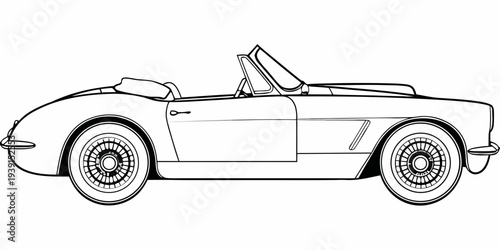 Detailed line drawing of a classic vintage convertible sports car