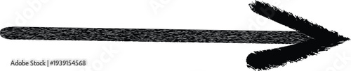 Hand-Drawn Black Right Arrow with Bold Brush Stroke, Directional Design on White Background
