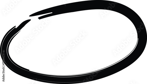 Hand-Drawn Bold Black Circle with Dynamic Brush Stroke on White Background