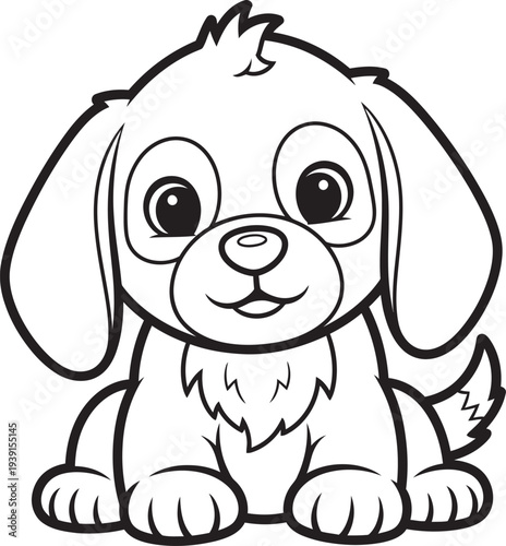 Cute Cartoon Puppy Sitting with Big Eyes and Floppy Ears