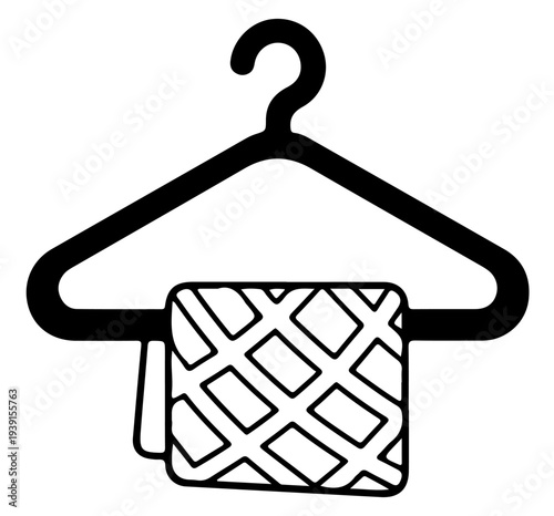 Minimalist black clothes hanger icon isolated on white background. Flat vector illustration.