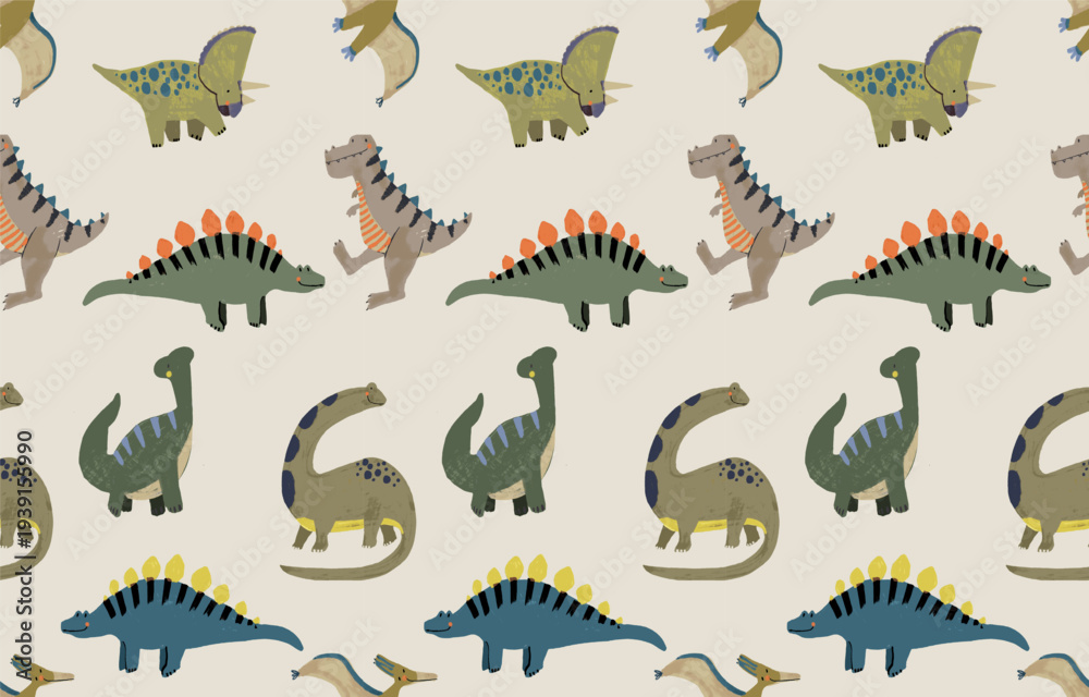 Obraz premium Cute Cartoon Dinosaur Seamless Pattern
