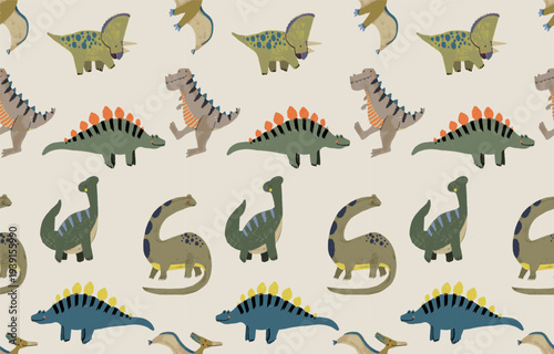 Cute Cartoon Dinosaur Seamless Pattern