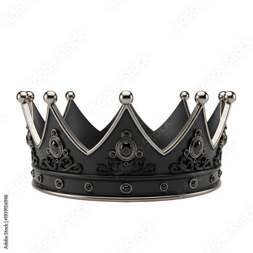 Elegant black and silver royal crown with intricate design on a dark background