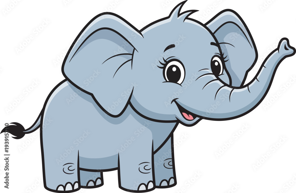 Fototapeta premium Cute Cartoon Elephant with Big Ears and Tail