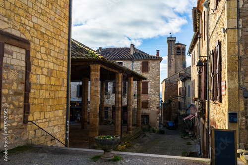 Saint-Michel Church and Place de la Halle on the heights of the medieval village of Cordes-sur-Ciel, Occitanie, France