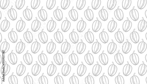 Starfruit Seamless Pattern. Carambola Fruit Illustration. Handdrawn Tropical Food Doodle. Repeating Exotic Fruit Texture. Minimalist Botanical Background. Fresh Fruit Pattern Design.