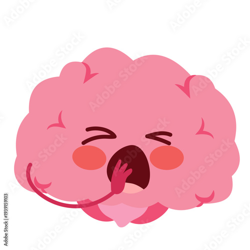 Cartoon vector illustration of a sleepy brain mascot yawning representing boredom, tiredness, lack of stimulation and fatigue