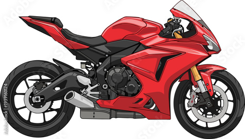 A red sports motorcycle illustration viewed from the side on a transparent background