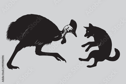 cassowary jungle charge predator defense silhouette vector design art and illustration