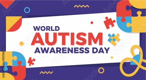 World Autism Awareness Day banner in vibrant colors with puzzle pieces in modern flat design for social media campaign