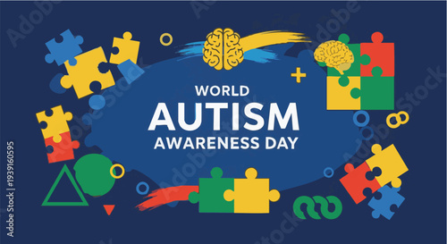 World Autism Awareness Day puzzle pieces in vibrant colors with blue background for social media campaign